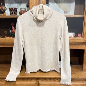 100% Cashmere Cream Frayed Turtleneck Sweater by Collection Fiftynine